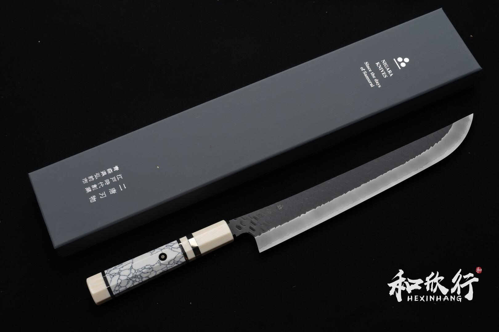 二唐刃物鍛造所Nigara Hamono SG-2 粉末鋼黑打槌目先丸筋引系列